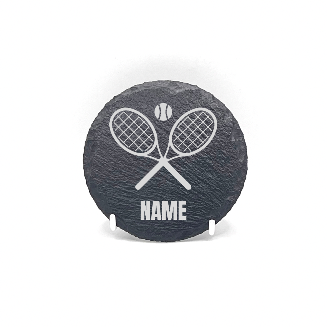 Personalised Gift: Slate Coaster, Tennis, Any Name