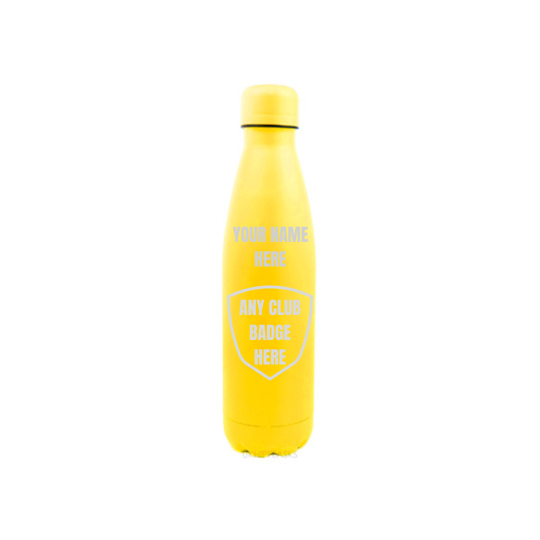 Personalised Gift: Steel Water Bottle, Any Club Badge & Any Name
