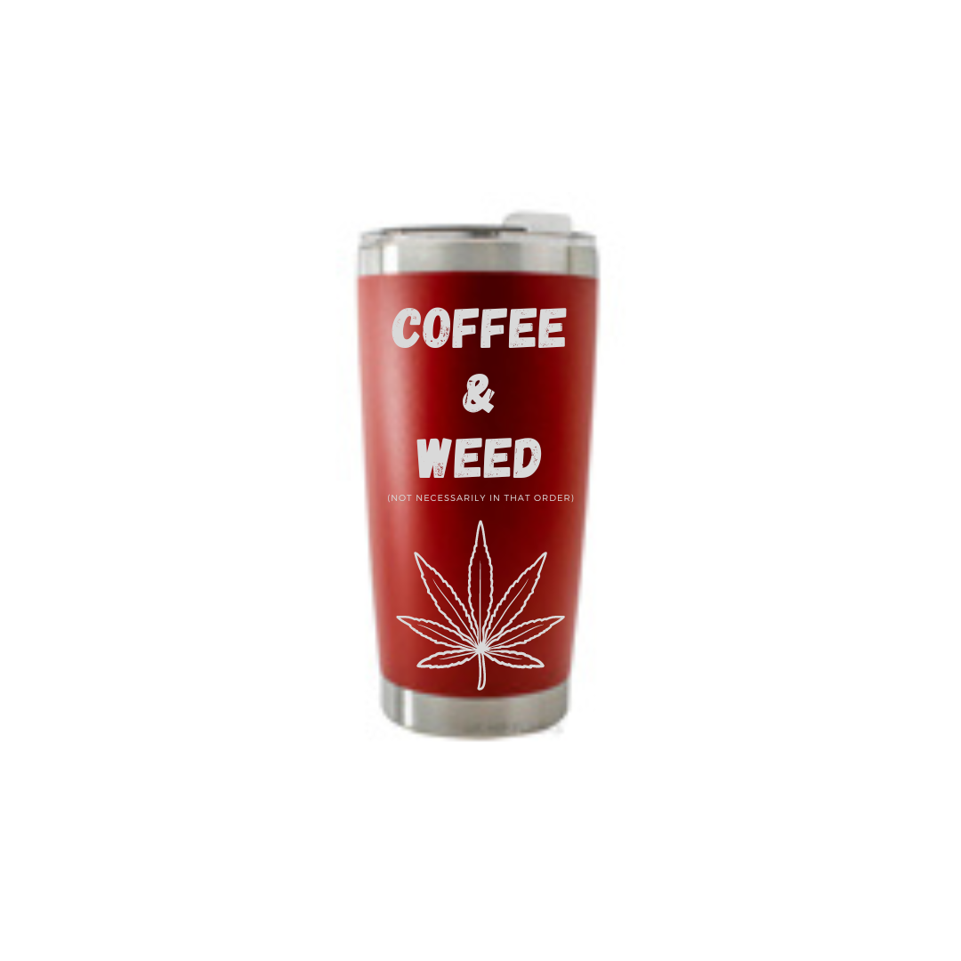 Personalised Gift: Thermal Travel Mug, Weed & Coffee Design