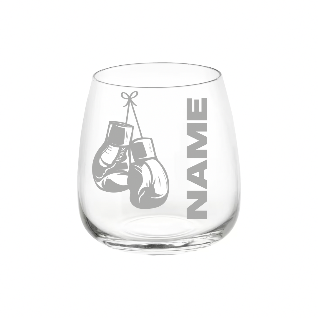 Personalised Gift: Personalised Glass, Boxing Design, Any Name
