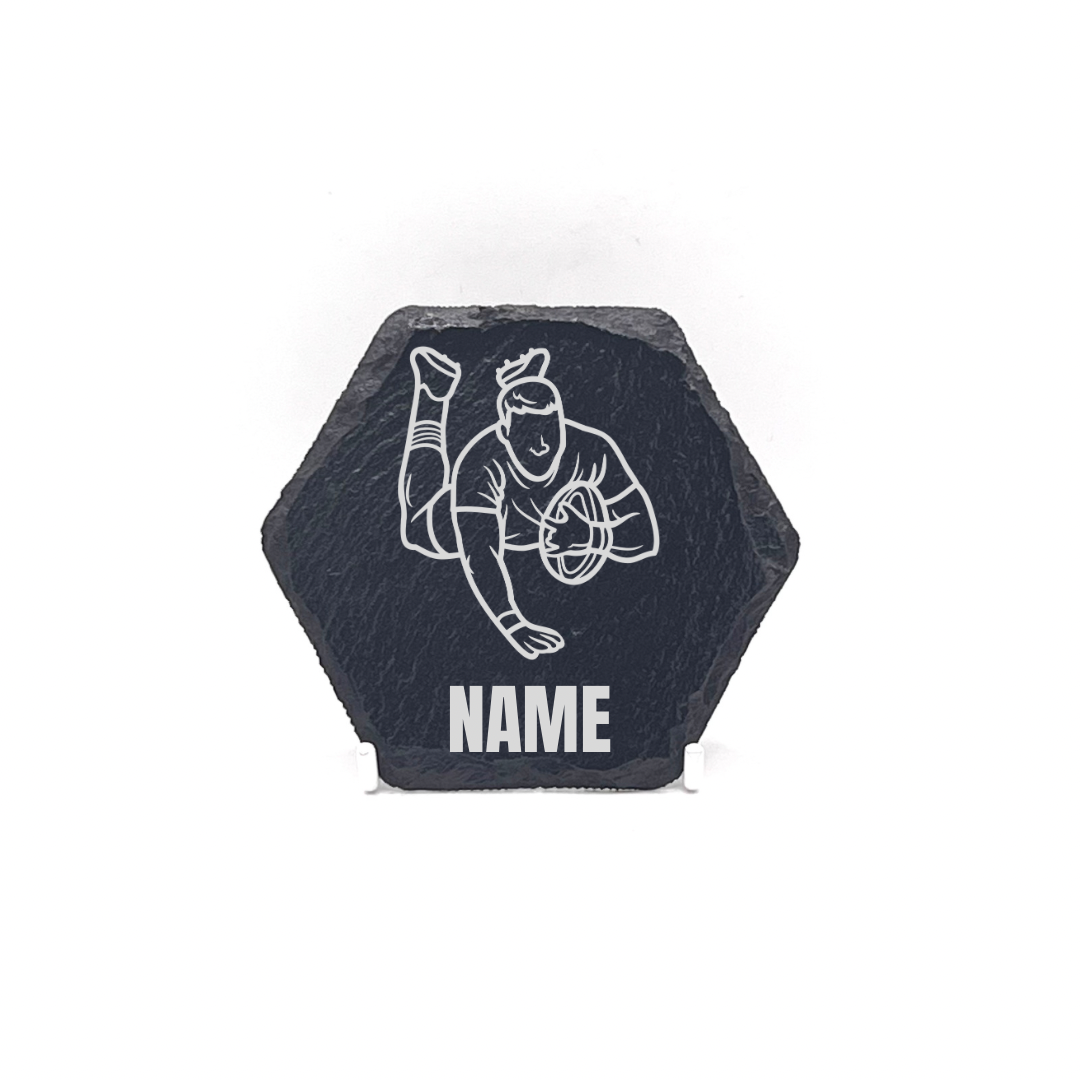 Personalised Gift: Slate Coaster, Rugby, Any Name