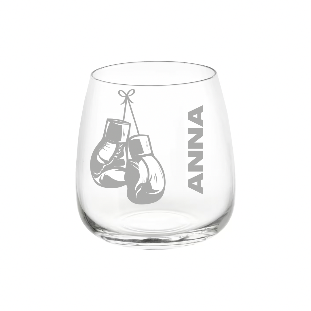 Personalised Gift: Personalised Glass, Boxing Design, Any Name