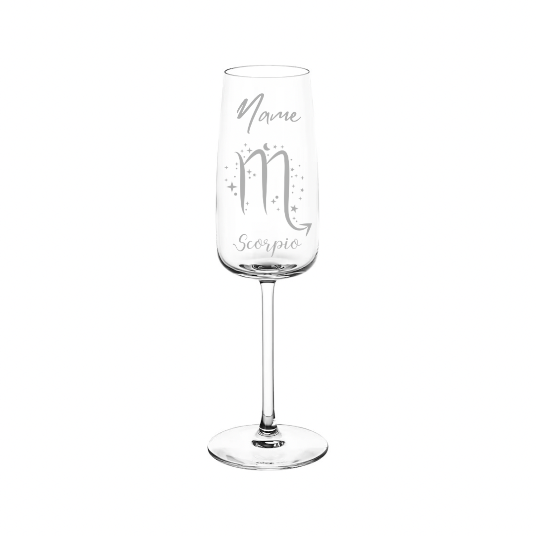 Personalised Gift: Personalised Champagne Glass, Sign of the Zodiac, Star Sign & Any Name