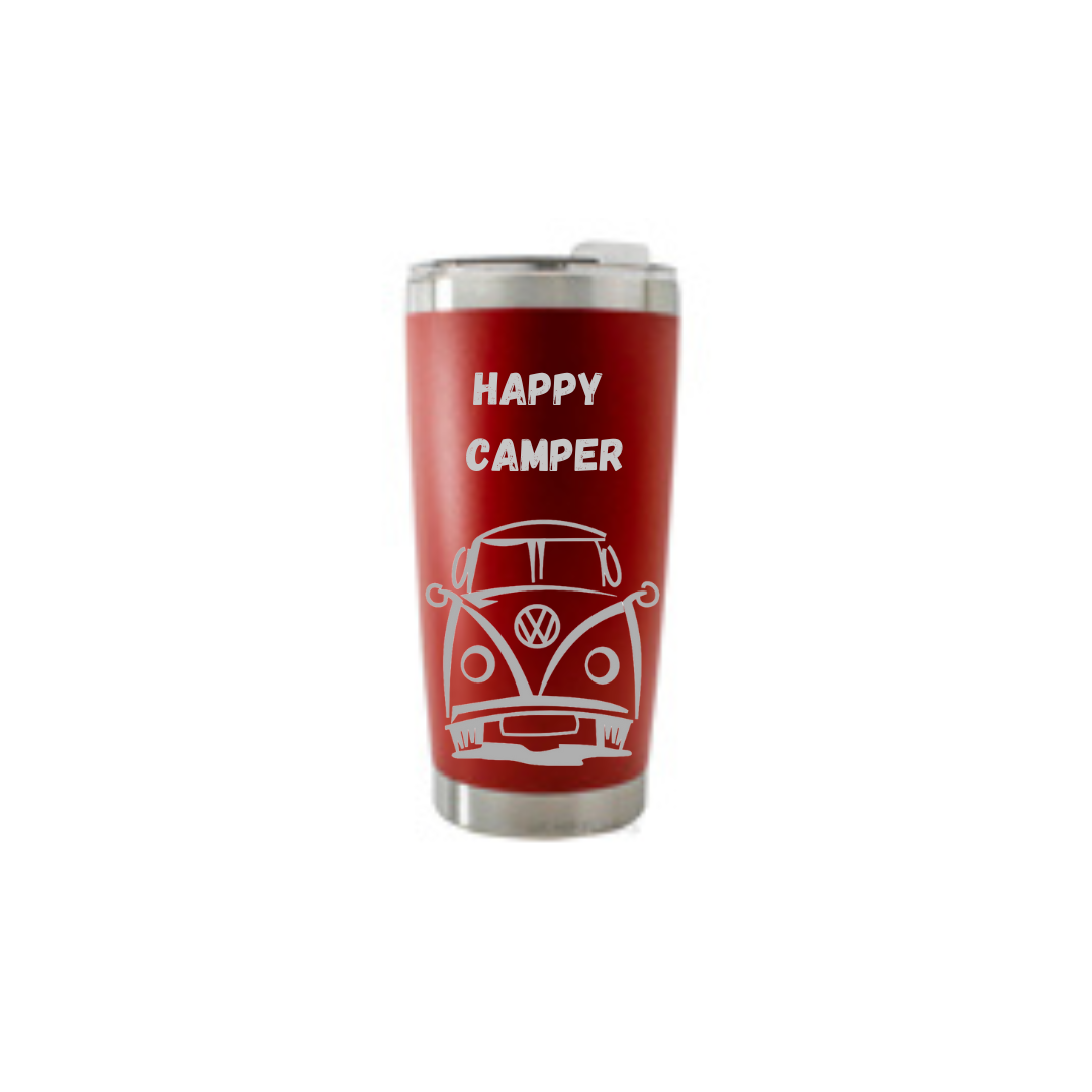 Personalised Gift: Thermal Travel Mug, VW, Happy Camper Design