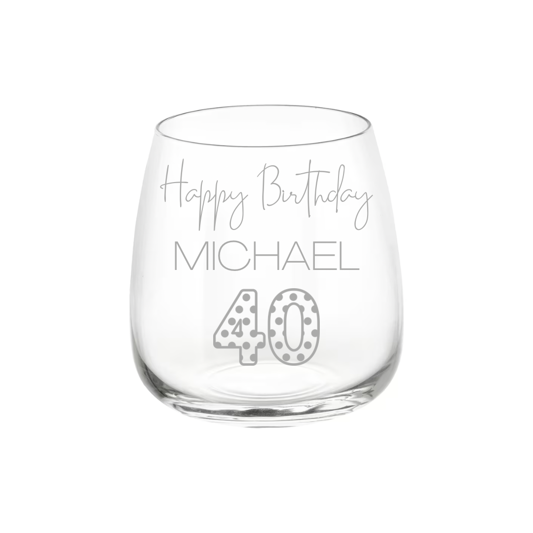 Personalised Gift: Personalised Glass, Happy Birthday Design, Any Name & Any Age