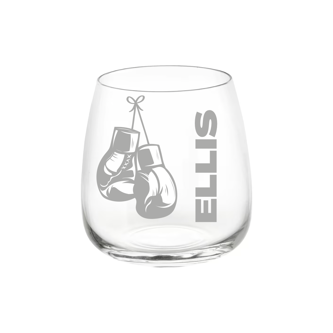 Personalised Gift: Personalised Glass, Boxing Design, Any Name