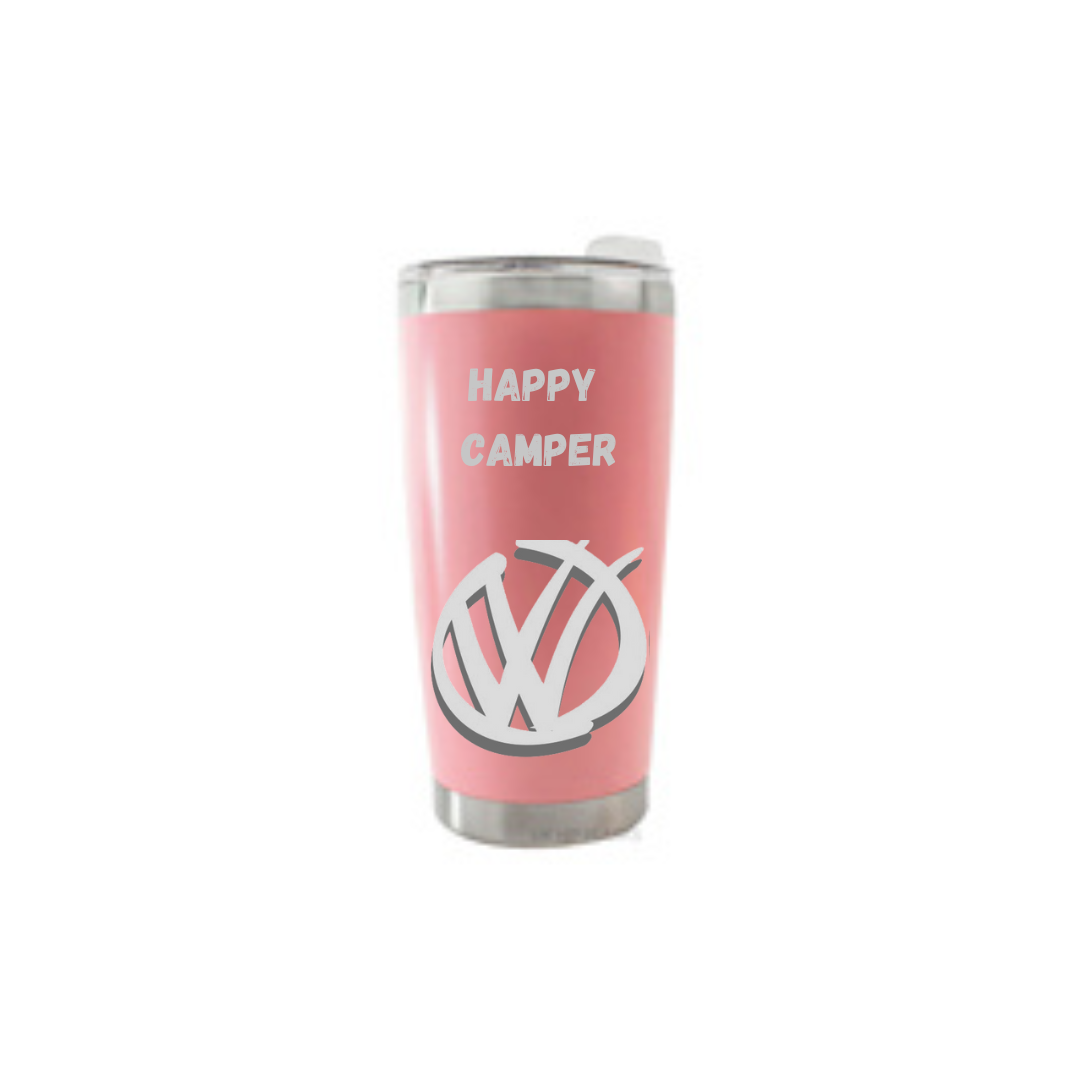 Personalised Gift: Thermal Travel Mug, VW, Happy Camper Design