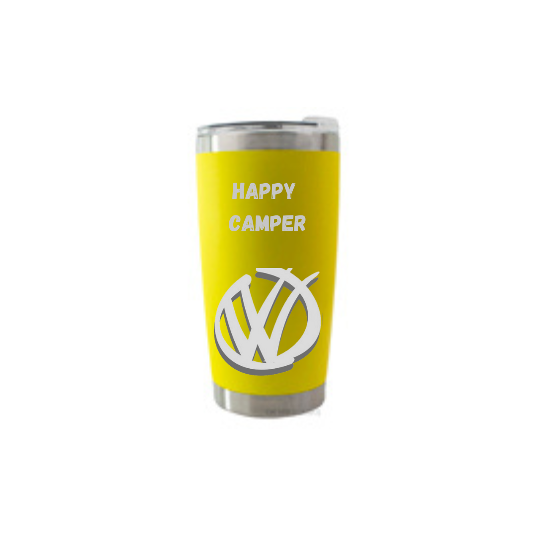 Personalised Gift: Thermal Travel Mug, VW, Happy Camper Design
