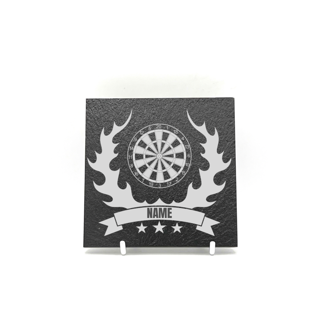 Personalised Gift: Slate Coaster, Darts, Any Name