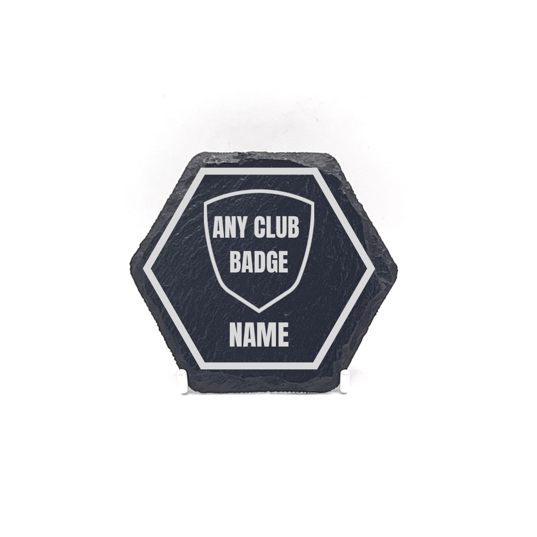 Personalised Gift: Slate Coaster, Football, Any Club Badge, Any Name