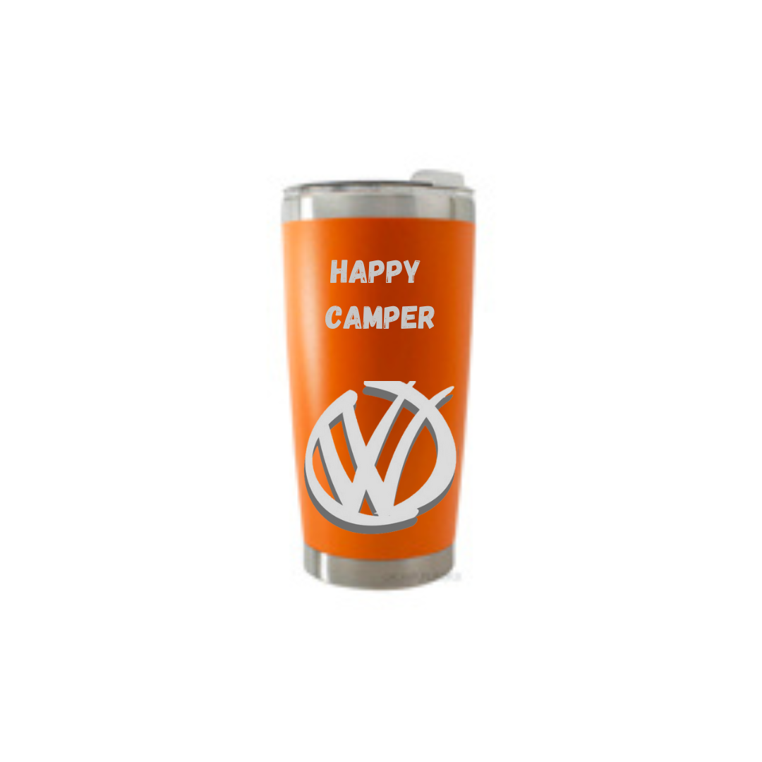 Personalised Gift: Thermal Travel Mug, VW, Happy Camper Design