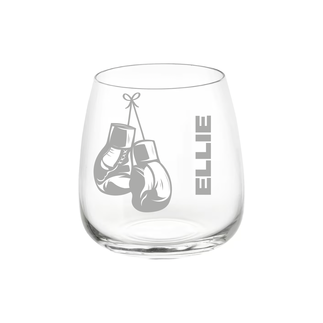 Personalised Gift: Personalised Glass, Boxing Design, Any Name