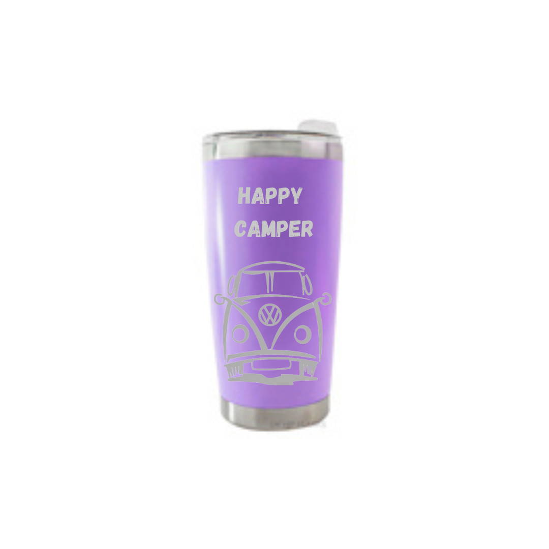 Personalised Gift: Thermal Travel Mug, VW, Happy Camper Design
