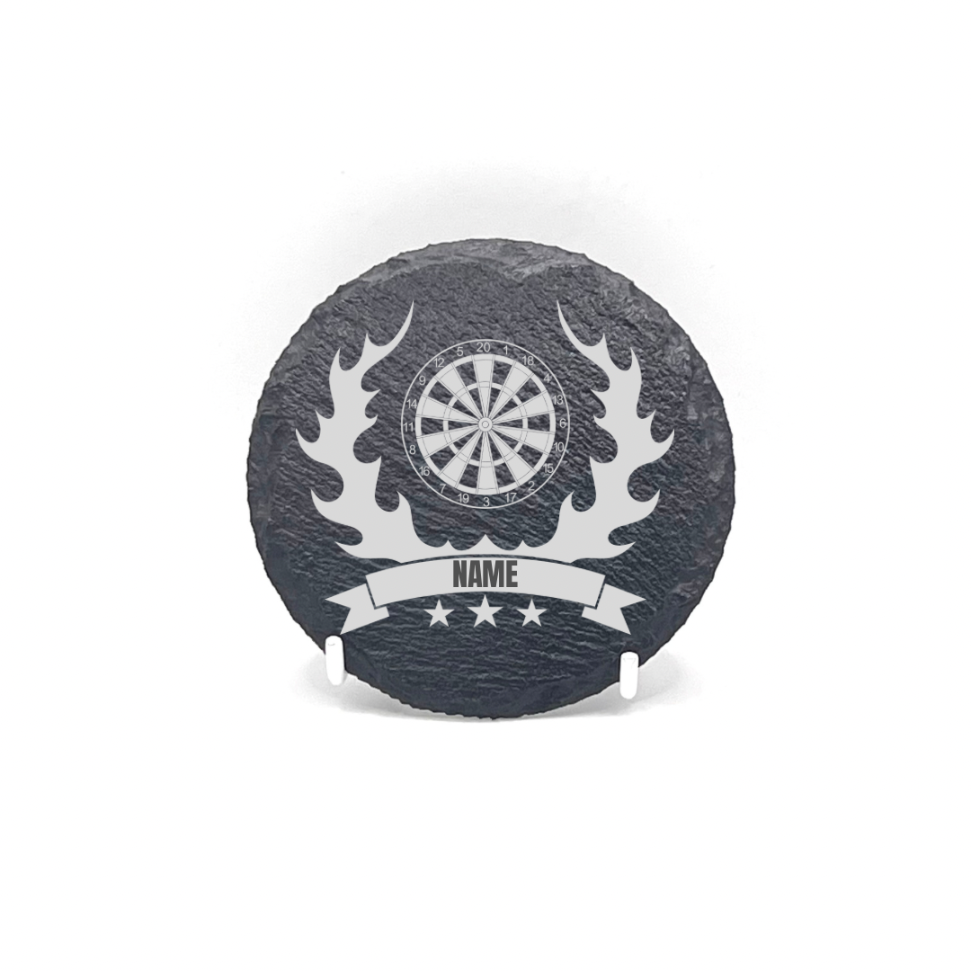 Personalised Gift: Slate Coaster, Darts, Any Name