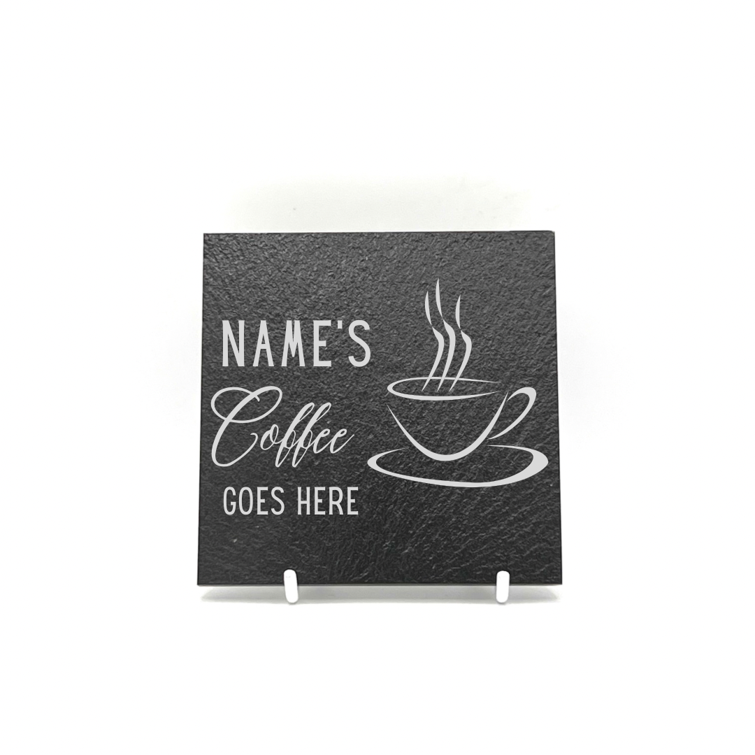 Personalised Gift: Slate Coaster, Personalised with Your Favourite Drink & Your Name. Gin, Beer, Wine, Tea, Coffee, Vodka, Whiskey, Champagne, Cocktails, Prosecco