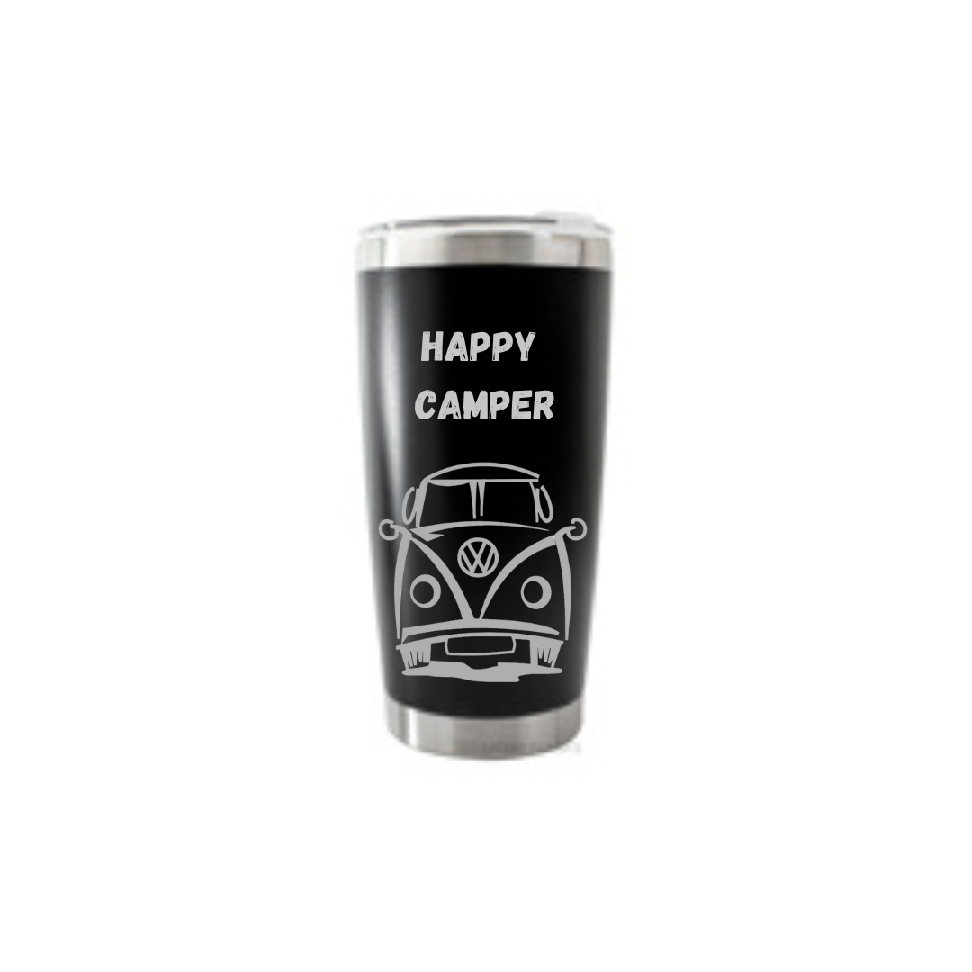 Personalised Gift: Thermal Travel Mug, VW, Happy Camper Design