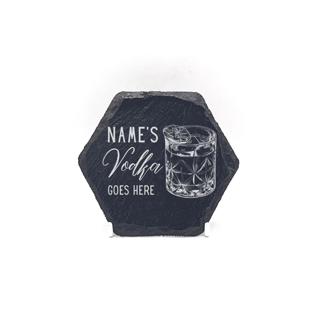 Personalised Gift: Slate Coaster, Personalised with Your Favourite Drink & Your Name. Gin, Beer, Wine, Tea, Coffee, Vodka, Whiskey, Champagne, Cocktails, Prosecco