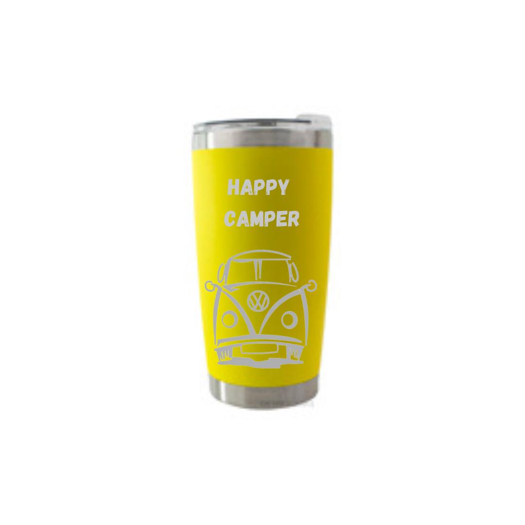Personalised Gift: Thermal Travel Mug, VW, Happy Camper Design