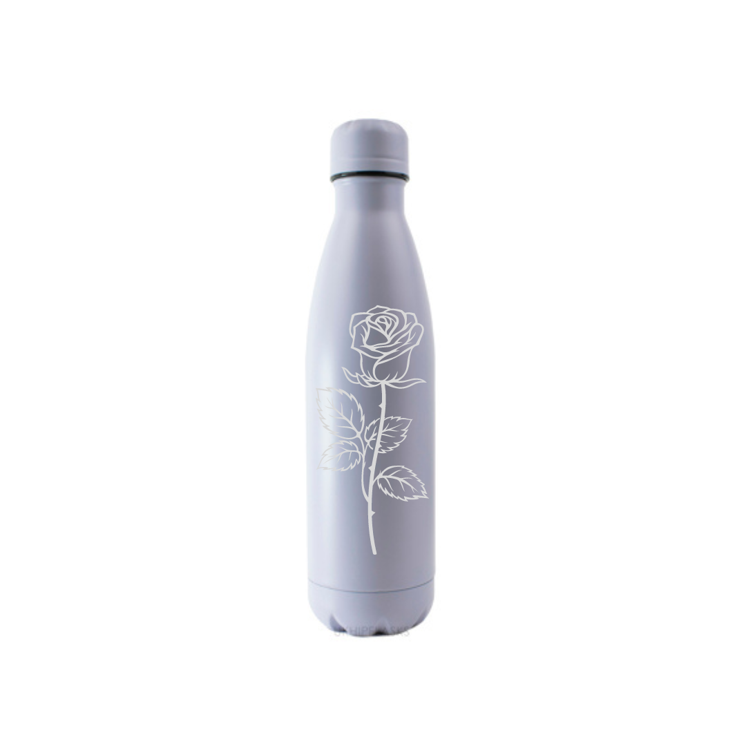 Personalised Gift: Steel Water Bottle, Rose Design, Personalised with Any Name