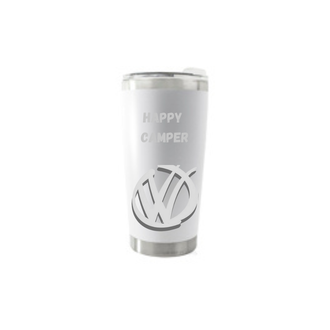 Personalised Gift: Thermal Travel Mug, VW, Happy Camper Design