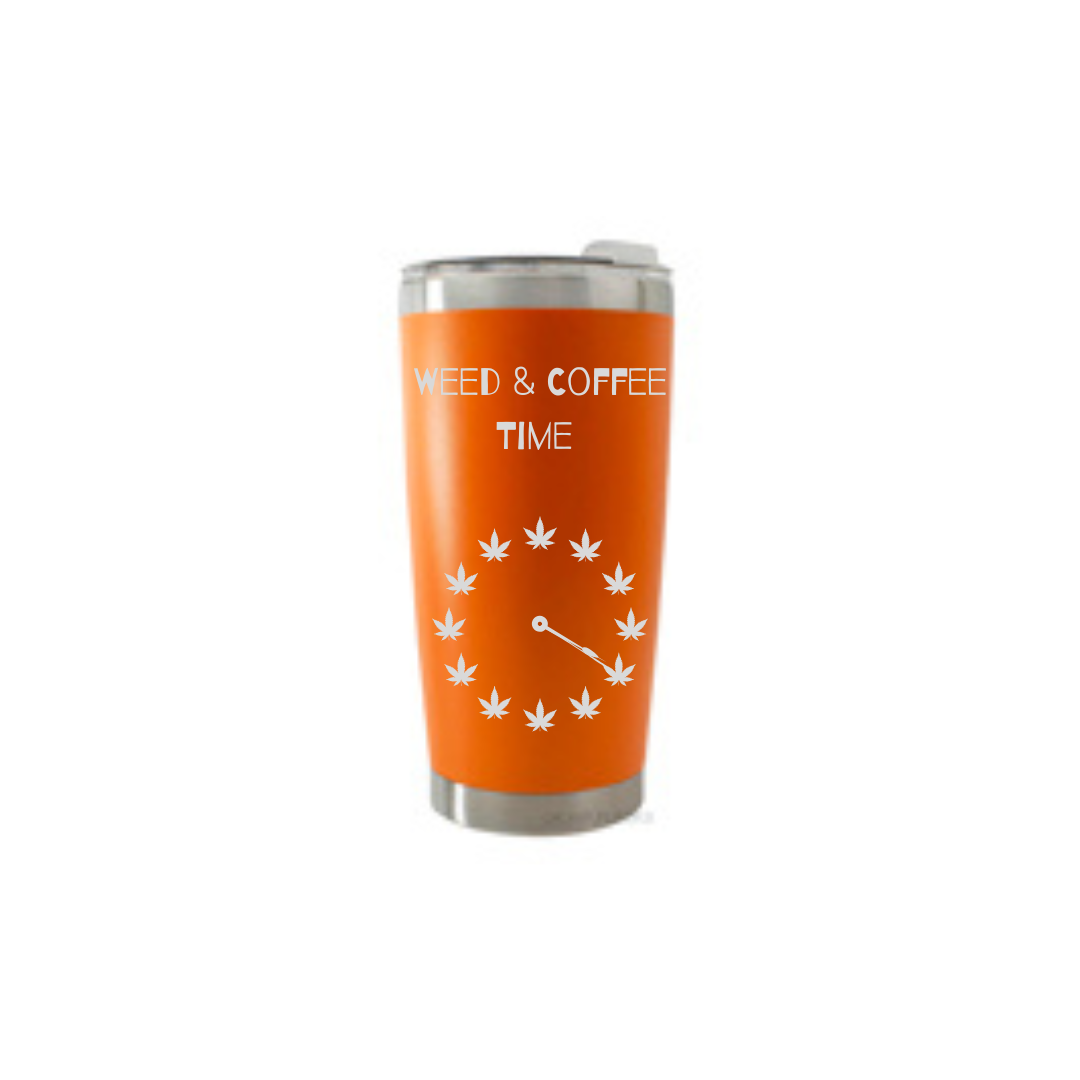 Personalised Gift: Thermal Travel Mug, Weed & Coffee Time Design