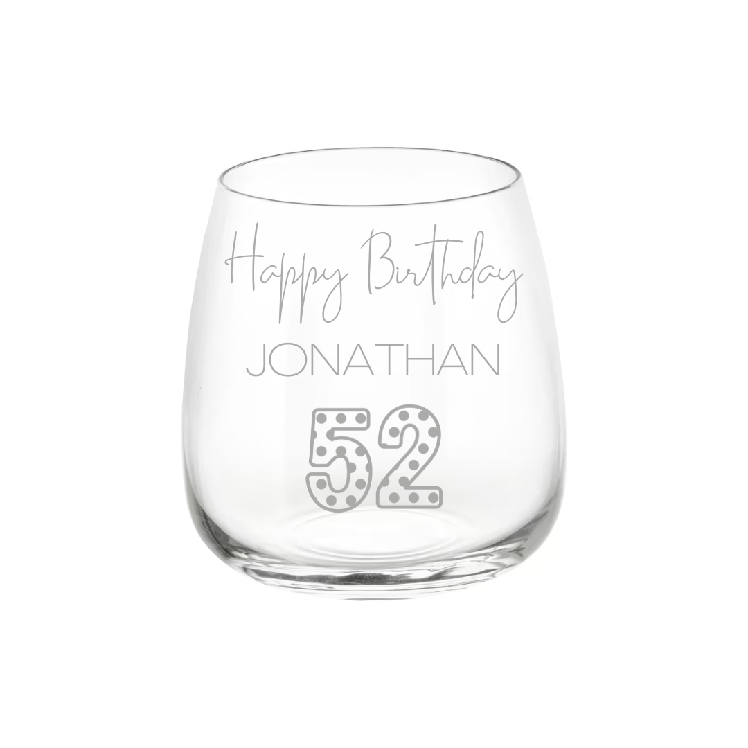 Personalised Gift: Personalised Glass, Happy Birthday Design, Any Name & Any Age