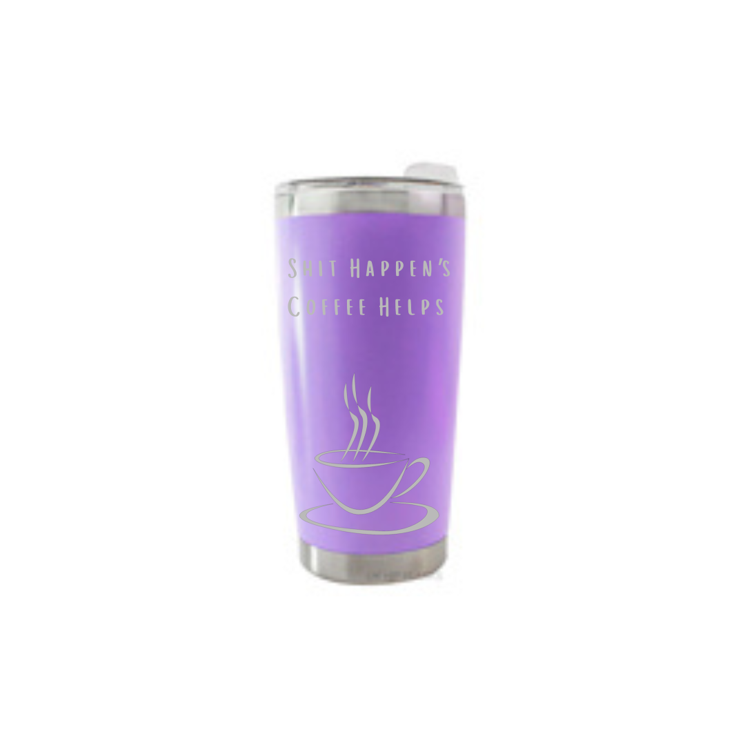 Personalised Gift: Thermal Travel Mug, Shit Happen’s Coffee Helps Design