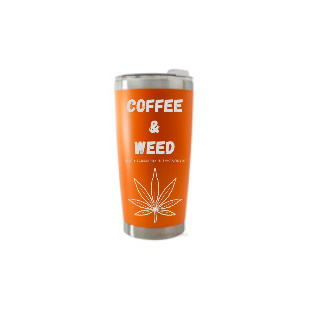Personalised Gift: Thermal Travel Mug, Weed & Coffee Design