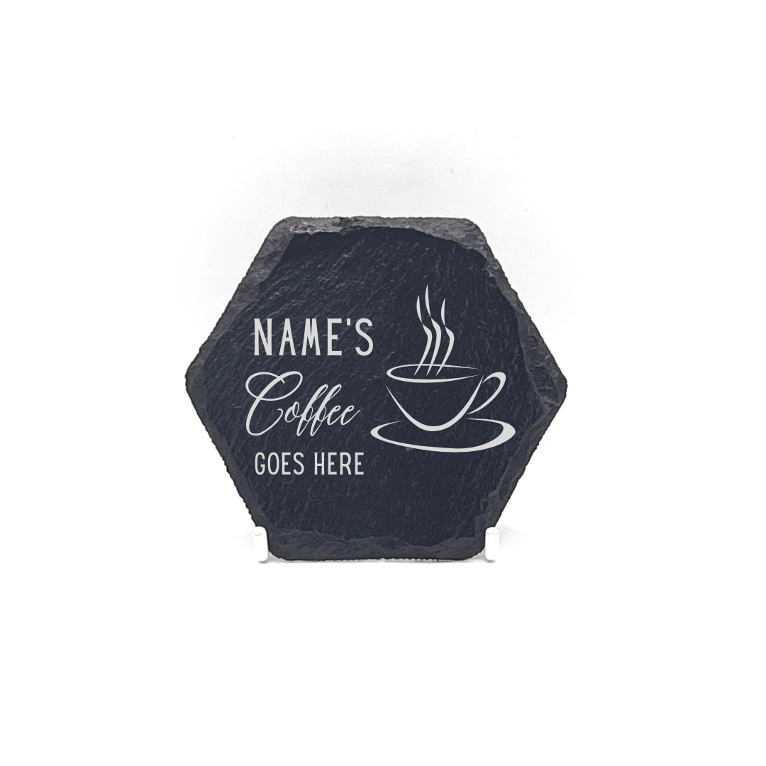 Personalised Gift: Slate Coaster, Personalised with Your Favourite Drink & Your Name. Gin, Beer, Wine, Tea, Coffee, Vodka, Whiskey, Champagne, Cocktails, Prosecco