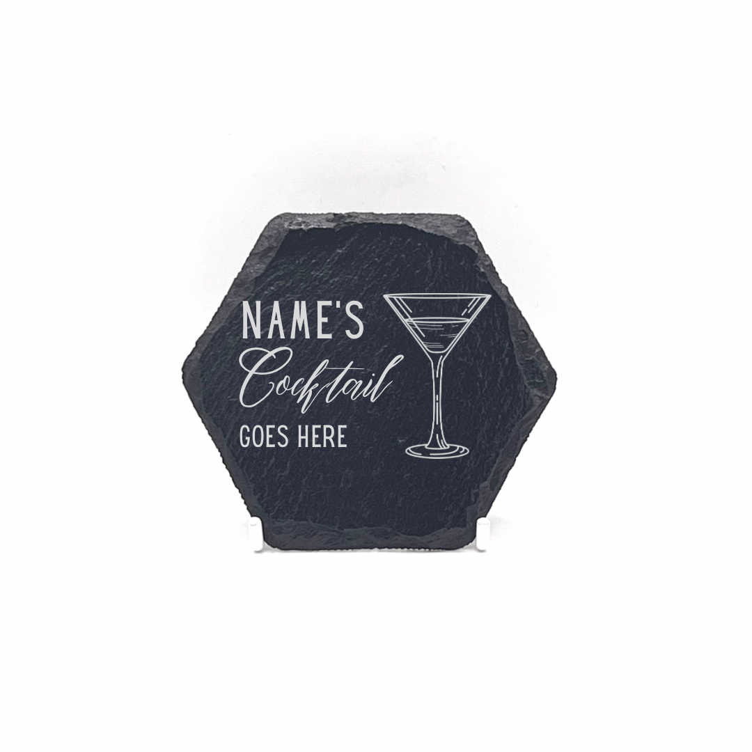 Personalised Gift: Slate Coaster, Personalised with Your Favourite Drink & Your Name. Gin, Beer, Wine, Tea, Coffee, Vodka, Whiskey, Champagne, Cocktails, Prosecco