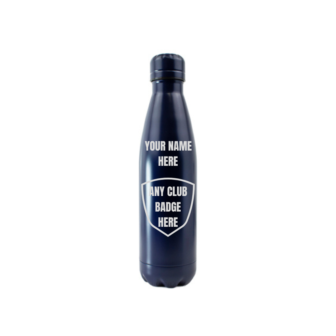 Personalised Gift: Steel Water Bottle, Any Club Badge & Any Name