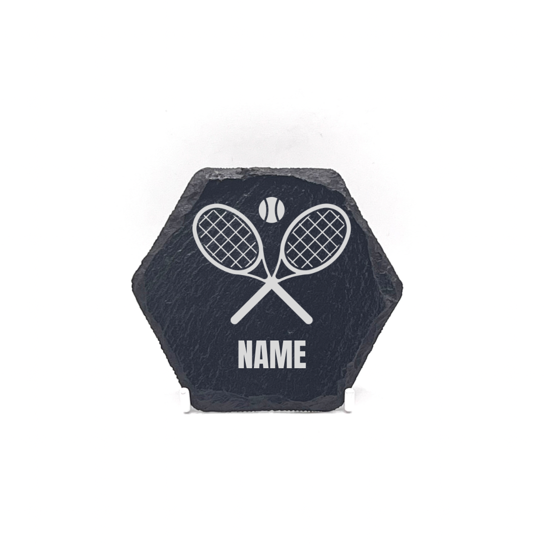Personalised Gift: Slate Coaster, Tennis, Any Name