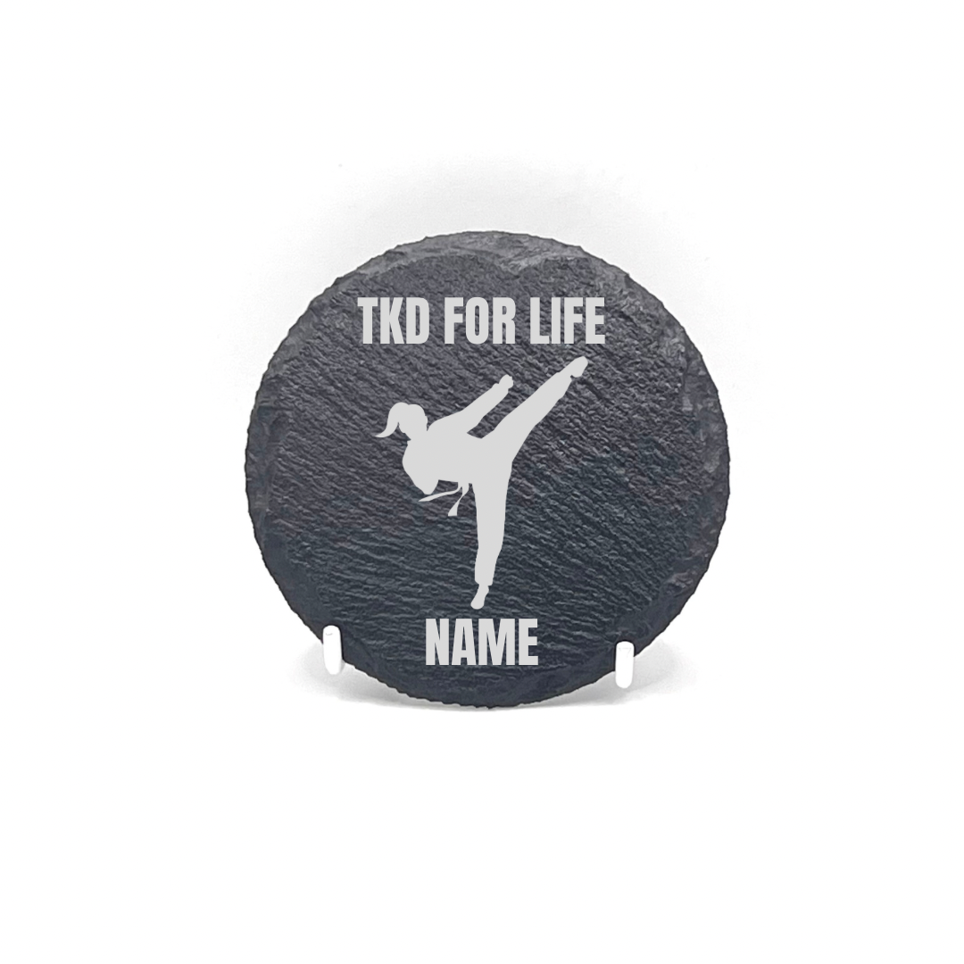 Personalised Gift: Slate Coaster, Taekwondo, TKD Design & Any Name