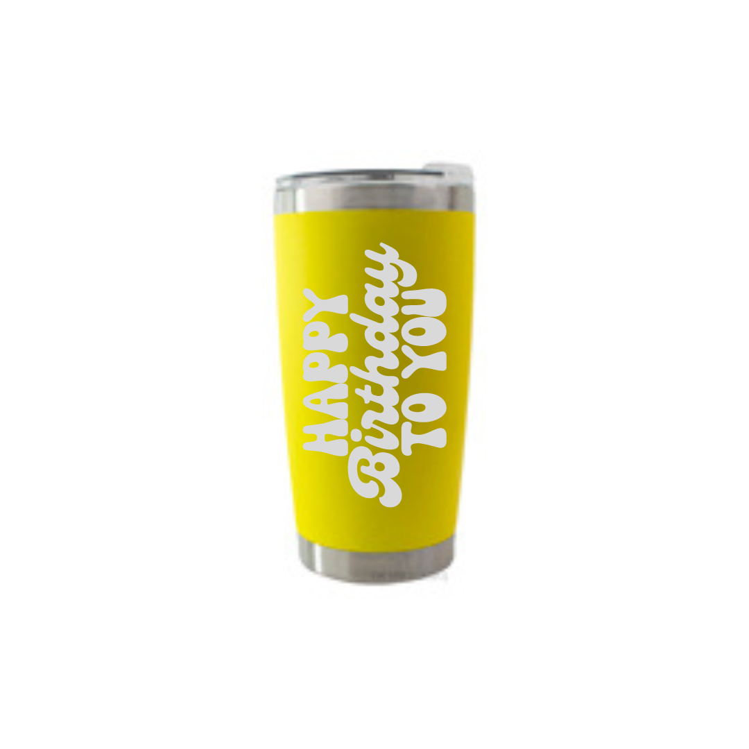 Personalised Gift: Thermal Travel Mug, Happy Birthday Design
