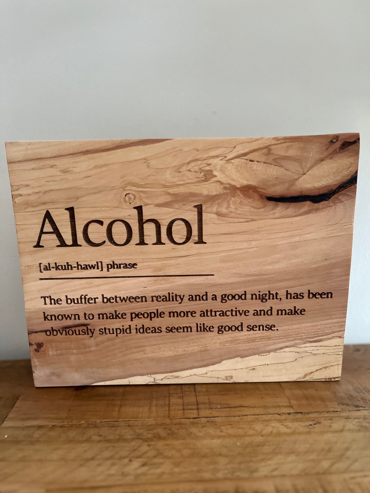 Personalised Gift: Handmade & Hand-finished, Wooden Art, Alcohol Definition, Funny