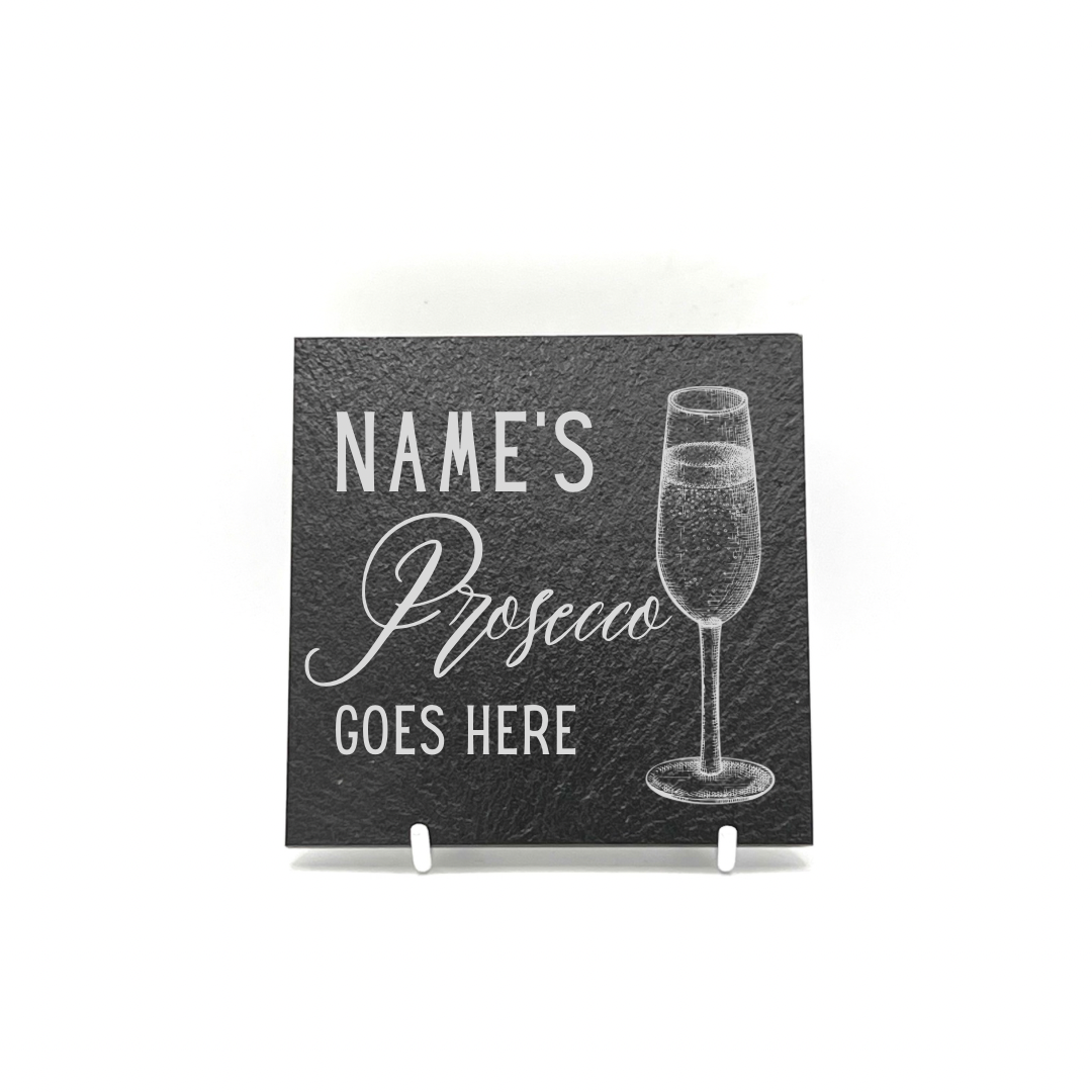 Personalised Gift: Slate Coaster, Personalised with Your Favourite Drink & Your Name. Gin, Beer, Wine, Tea, Coffee, Vodka, Whiskey, Champagne, Cocktails, Prosecco
