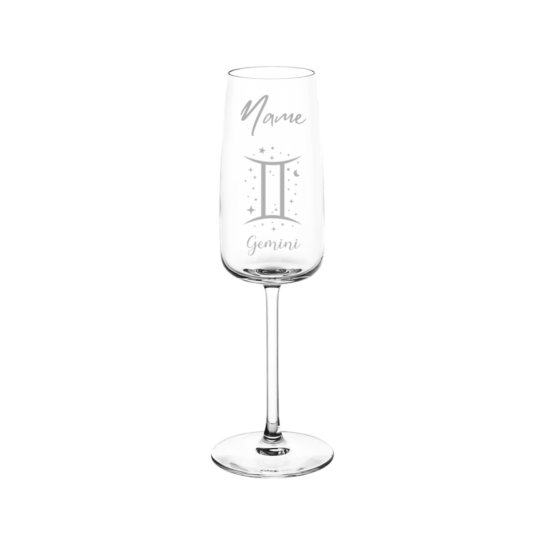 Personalised Gift: Personalised Champagne Glass, Sign of the Zodiac, Star Sign & Any Name