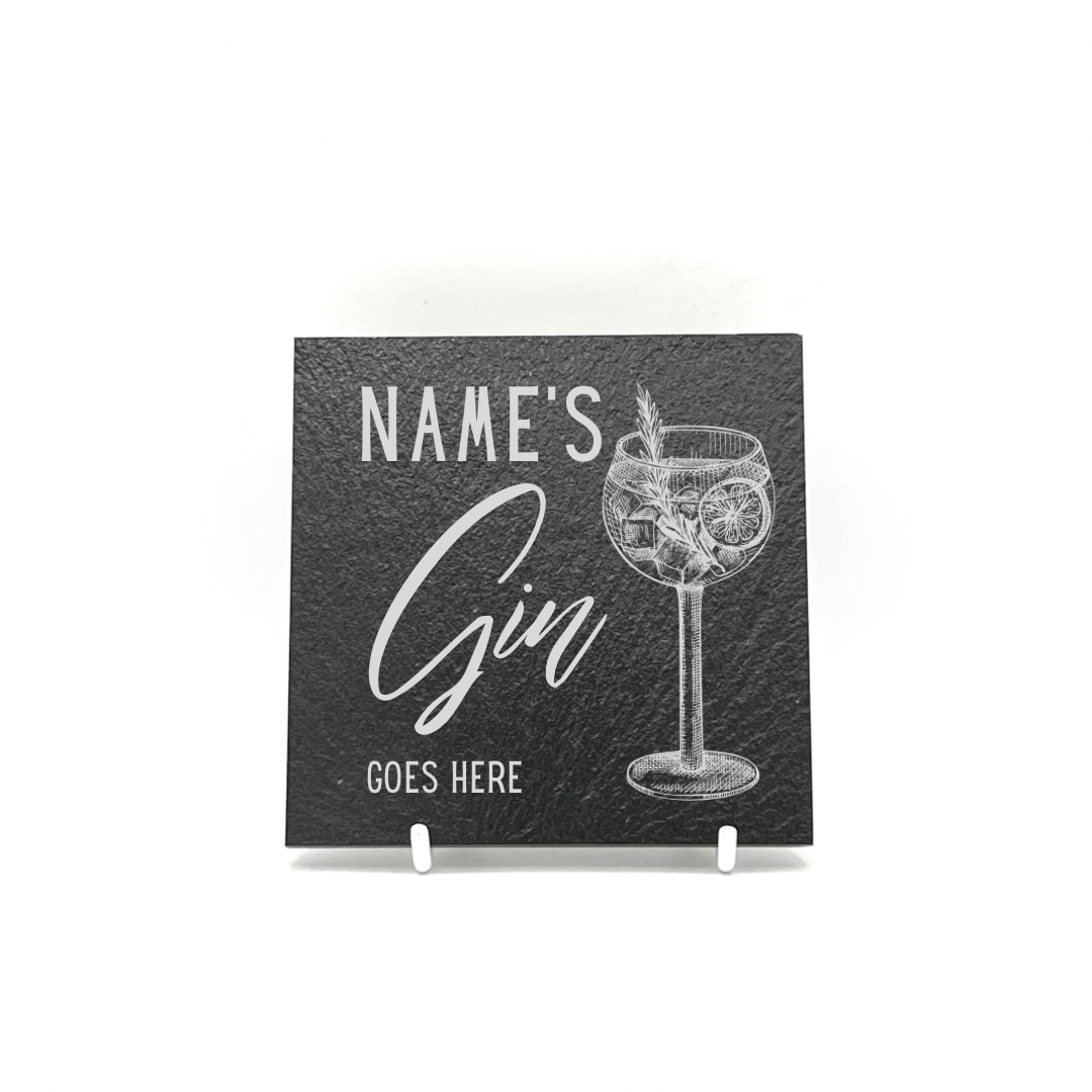 Personalised Gift: Slate Coaster, Personalised with Your Favourite Drink & Your Name. Gin, Beer, Wine, Tea, Coffee, Vodka, Whiskey, Champagne, Cocktails, Prosecco