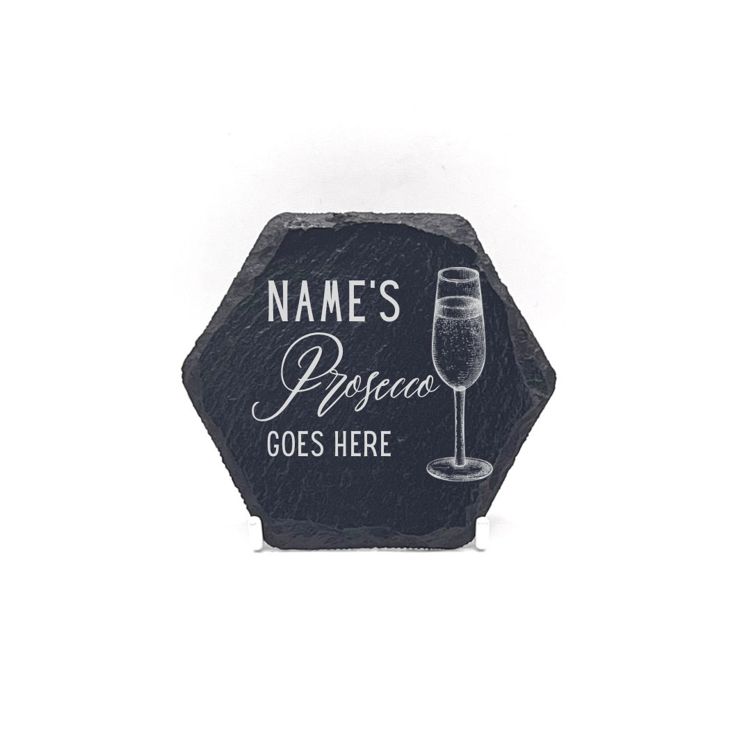 Personalised Gift: Slate Coaster, Personalised with Your Favourite Drink & Your Name. Gin, Beer, Wine, Tea, Coffee, Vodka, Whiskey, Champagne, Cocktails, Prosecco