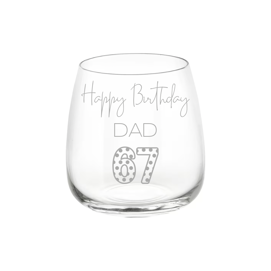 Personalised Gift: Personalised Glass, Happy Birthday Design, Any Name & Any Age
