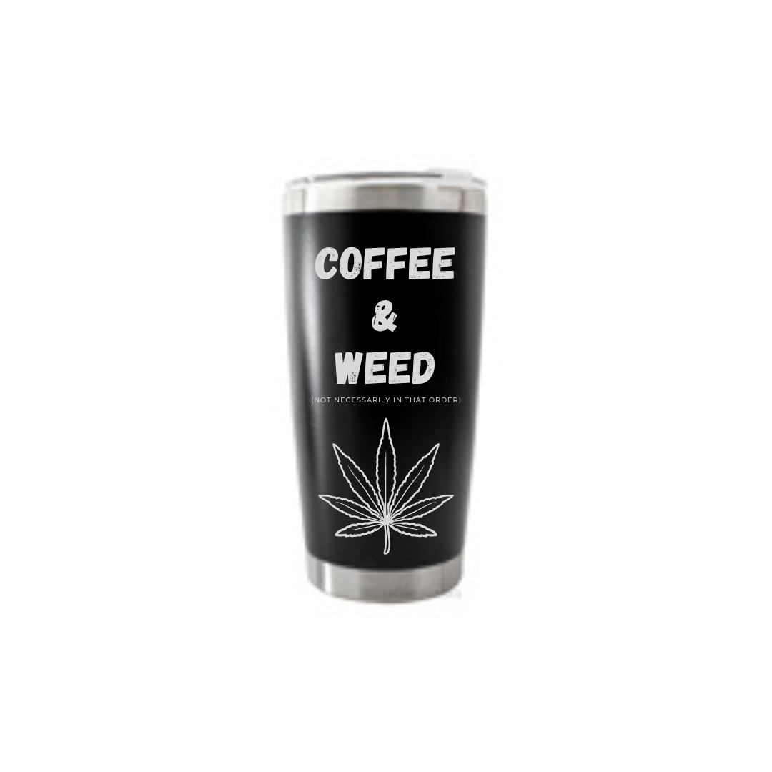 Personalised Gift: Thermal Travel Mug, Weed & Coffee Design