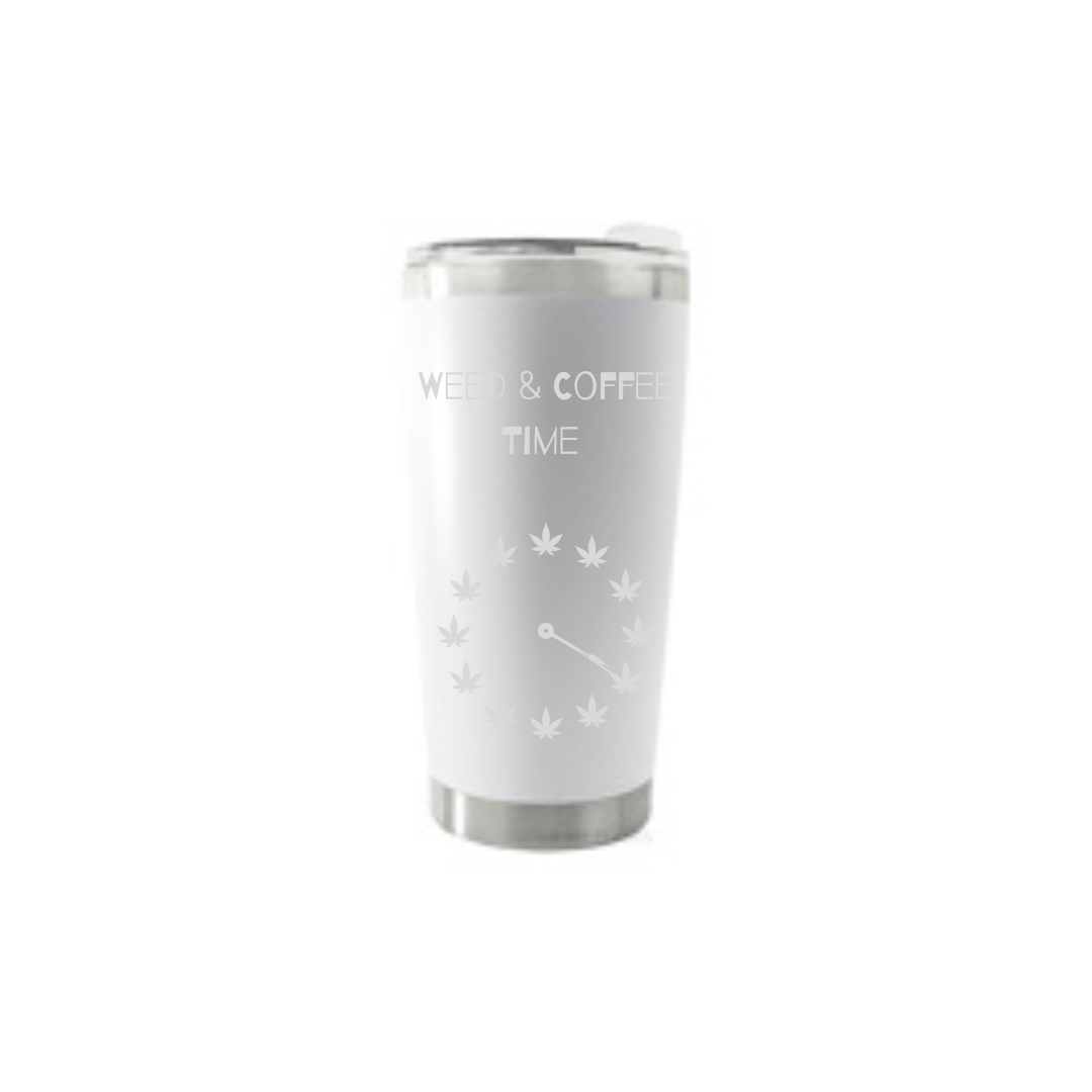 Personalised Gift: Thermal Travel Mug, Weed & Coffee Time Design