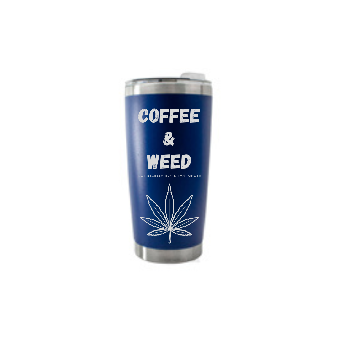 Personalised Gift: Thermal Travel Mug, Weed & Coffee Design