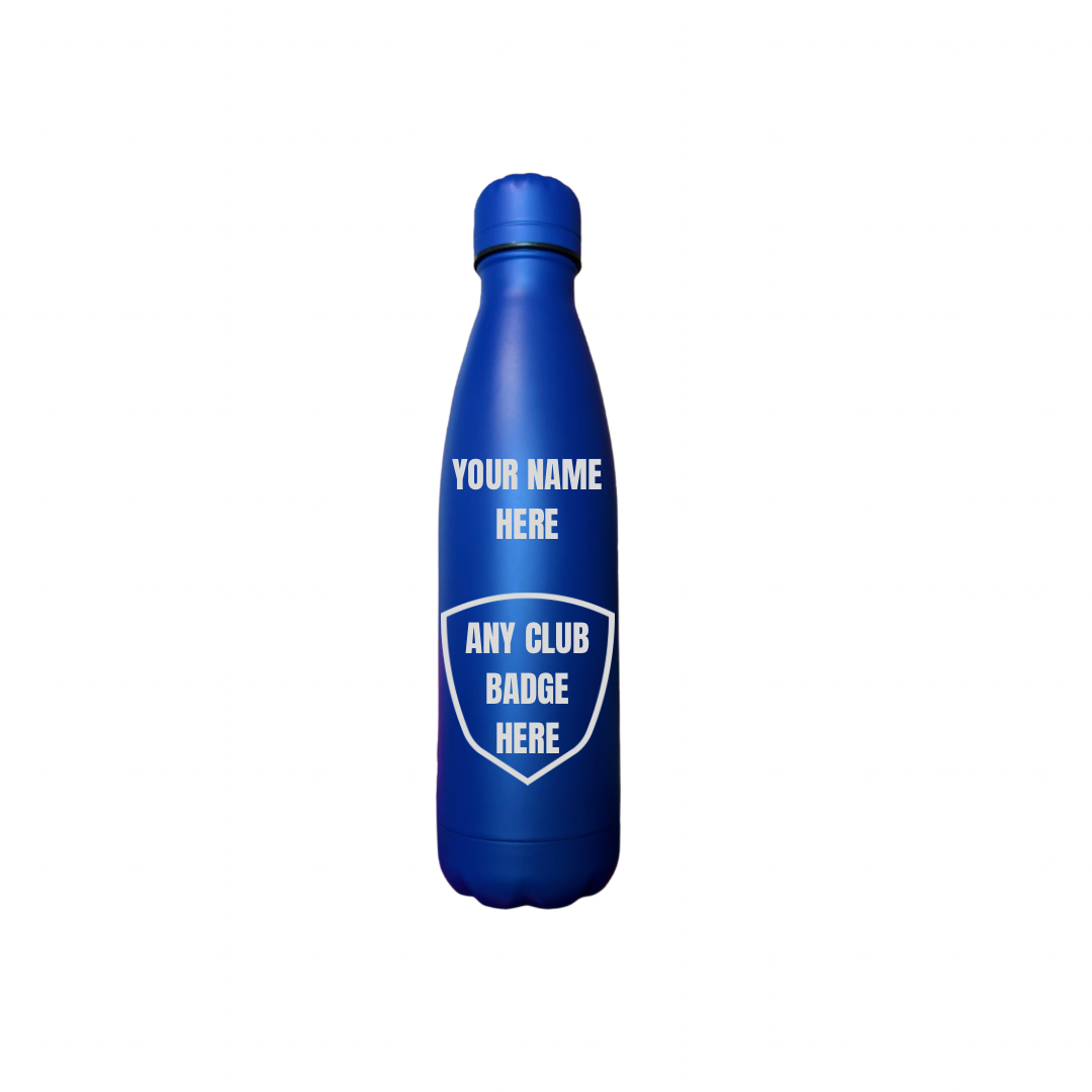 Personalised Gift: Steel Water Bottle, Any Club Badge & Any Name