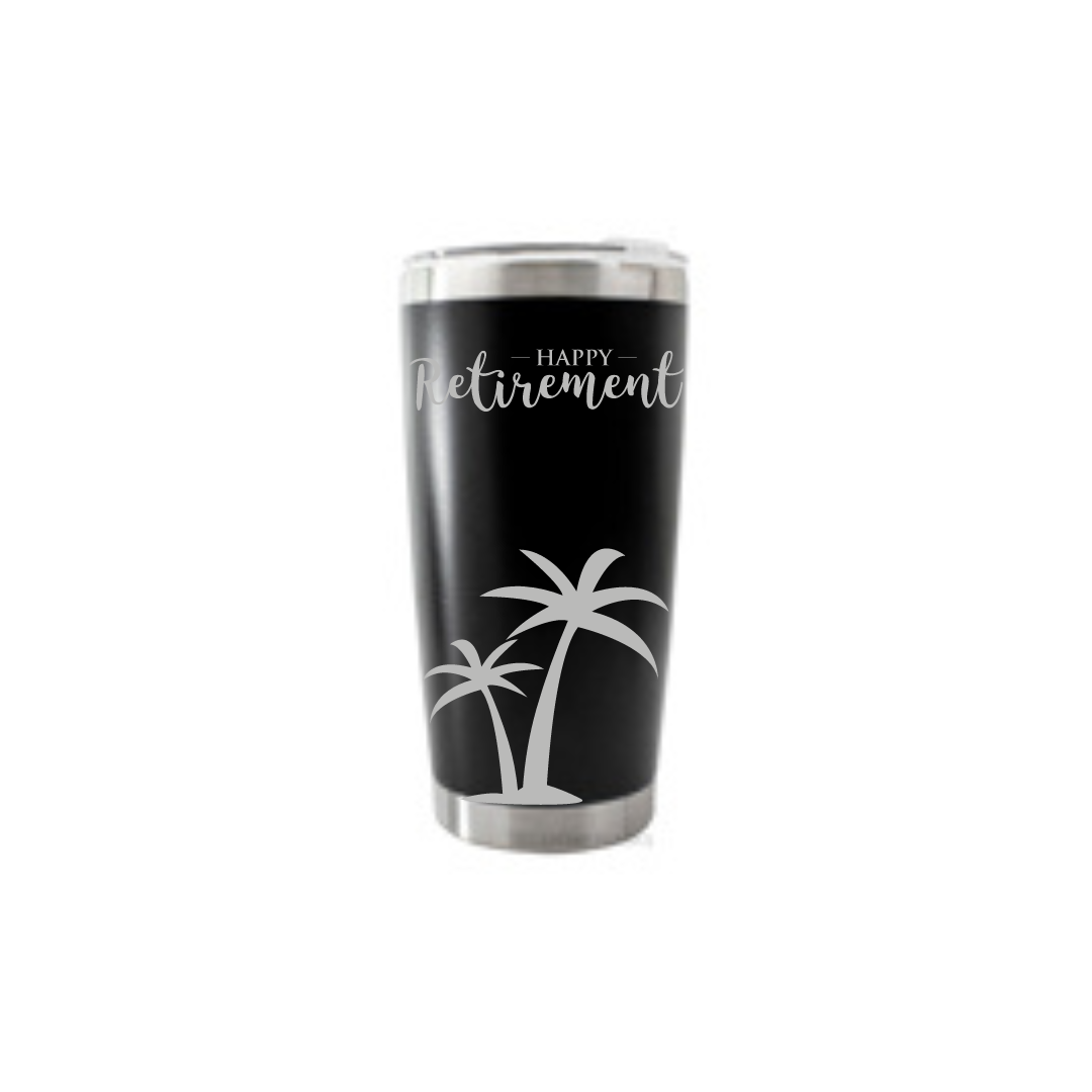 Personalised Gift: Thermal Travel Mug, Happy Retirement Design