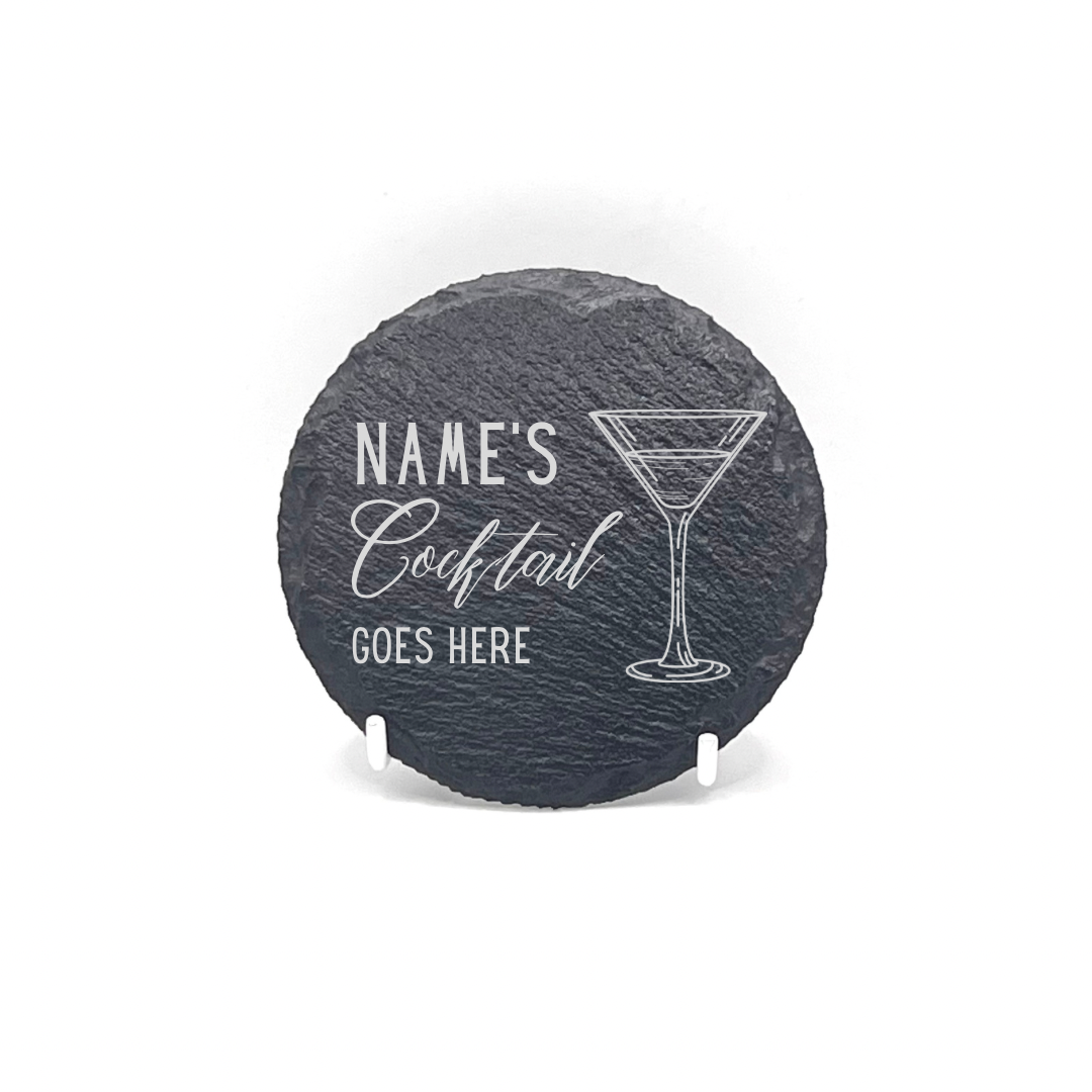 Personalised Gift: Slate Coaster, Personalised with Your Favourite Drink & Your Name. Gin, Beer, Wine, Tea, Coffee, Vodka, Whiskey, Champagne, Cocktails, Prosecco