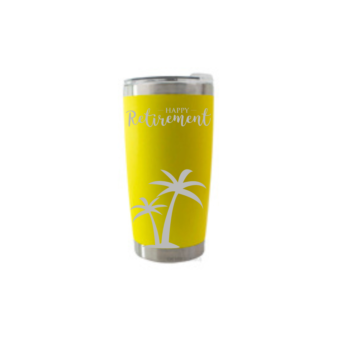 Personalised Gift: Thermal Travel Mug, Happy Retirement Design