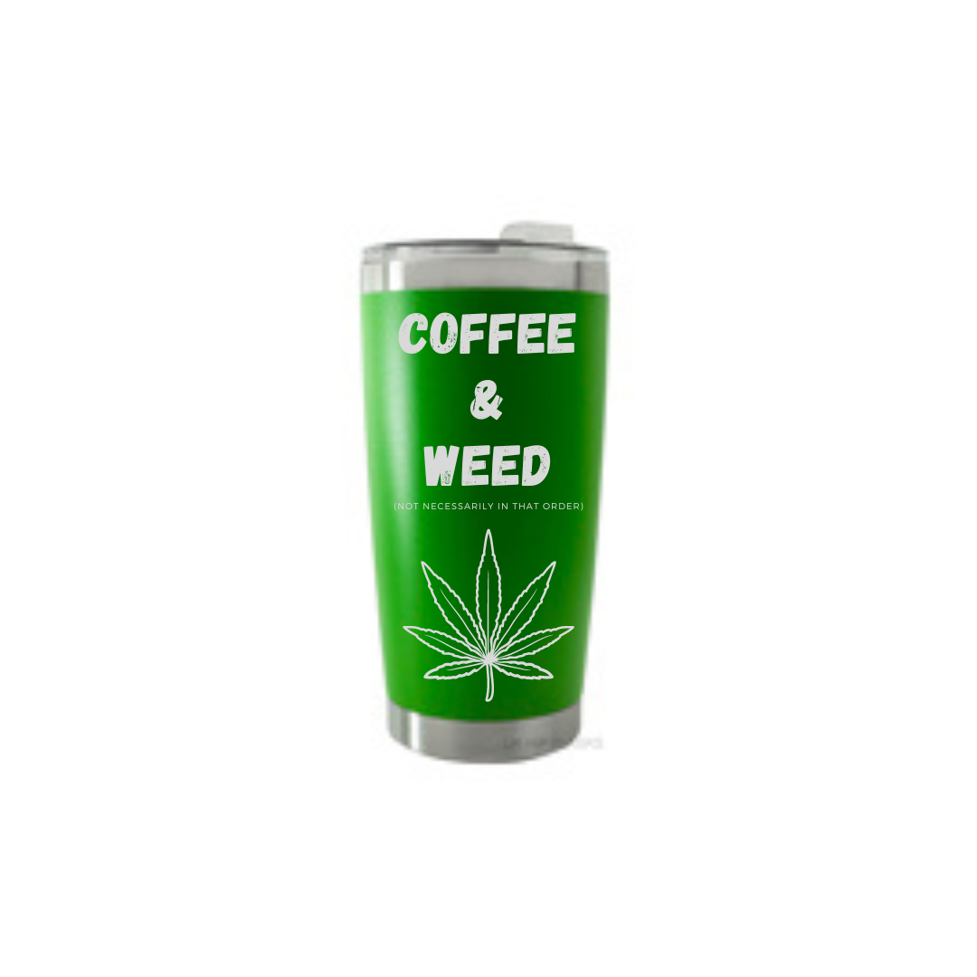 Personalised Gift: Thermal Travel Mug, Weed & Coffee Design