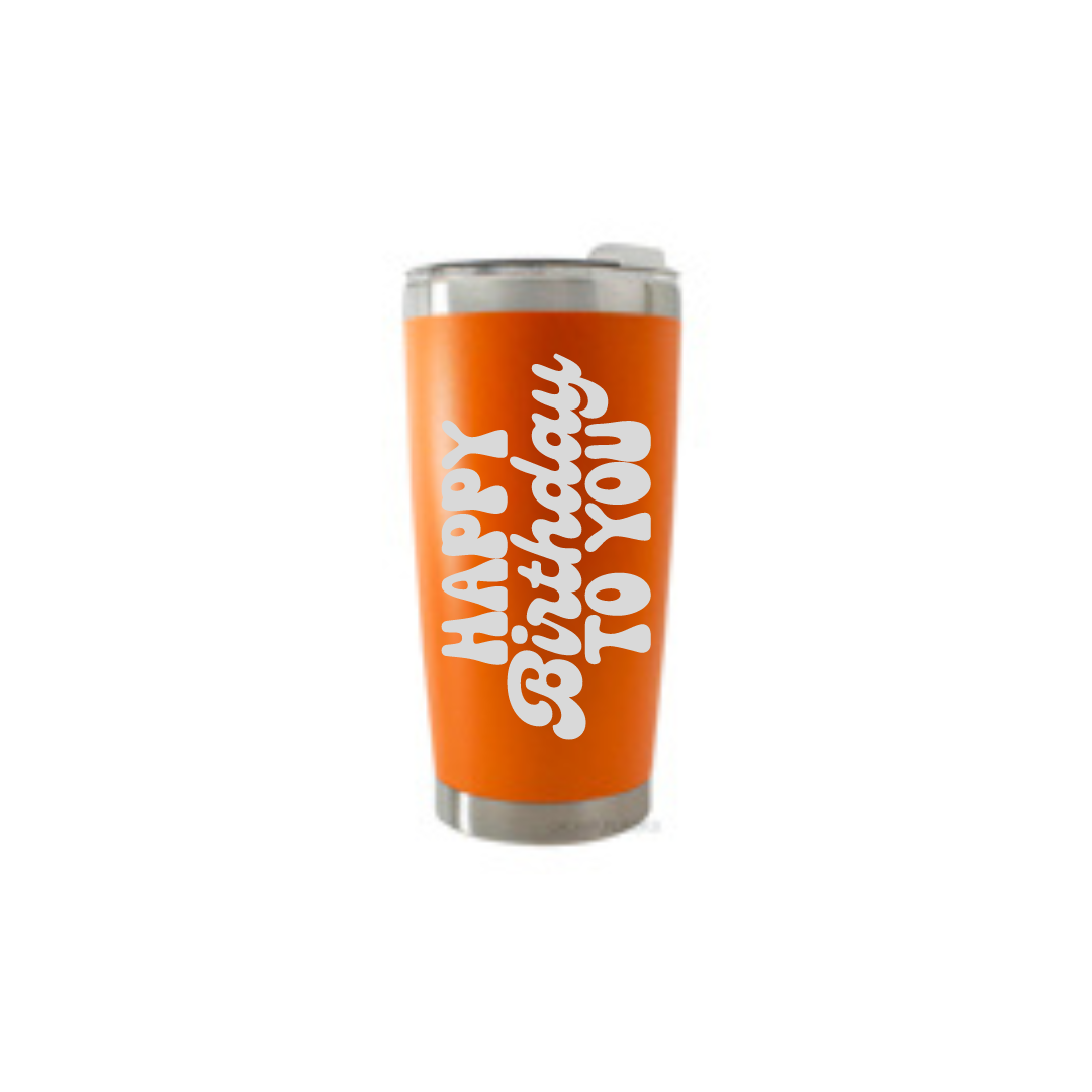Personalised Gift: Thermal Travel Mug, Happy Birthday Design