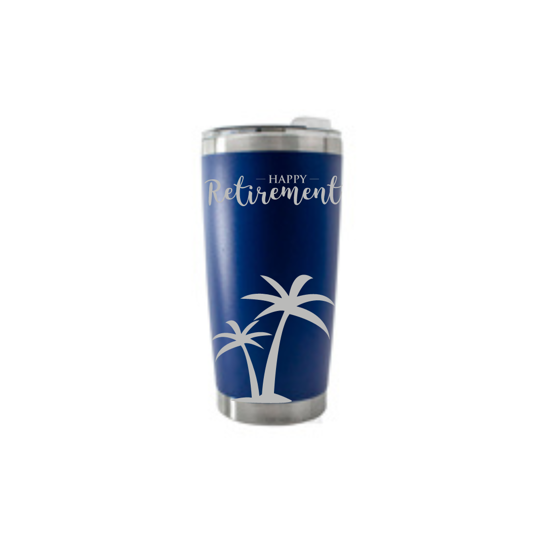 Personalised Gift: Thermal Travel Mug, Happy Retirement Design